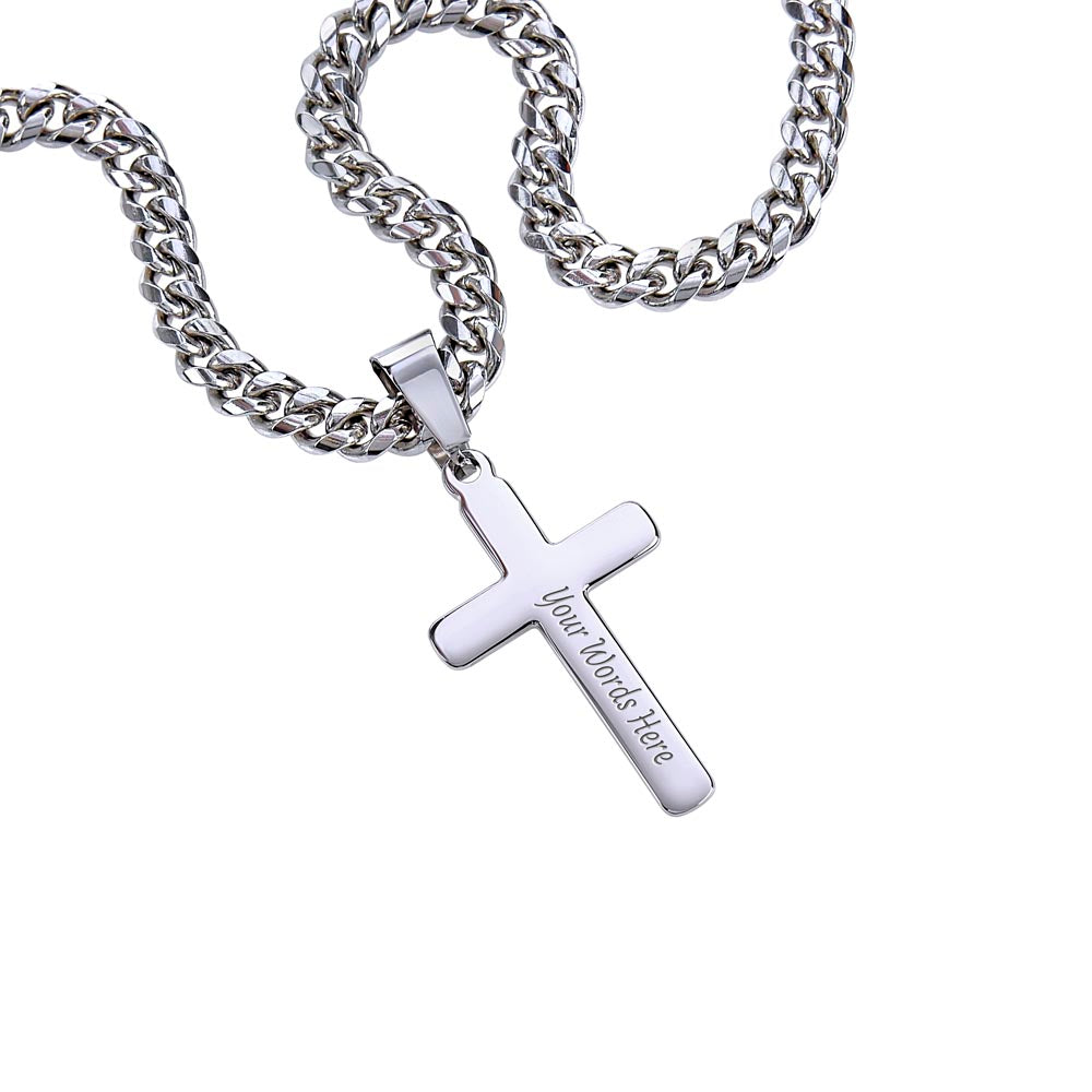 "To My Son" - Personalized Cross Necklace with Cuban Link Chain | Faith And His Name