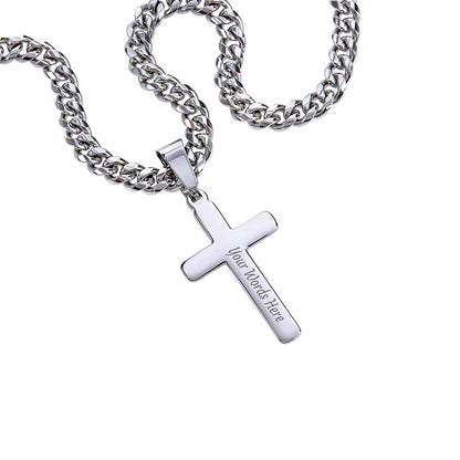 "To My Son" - Personalized Cross Necklace with Cuban Link Chain | Faith And His Name