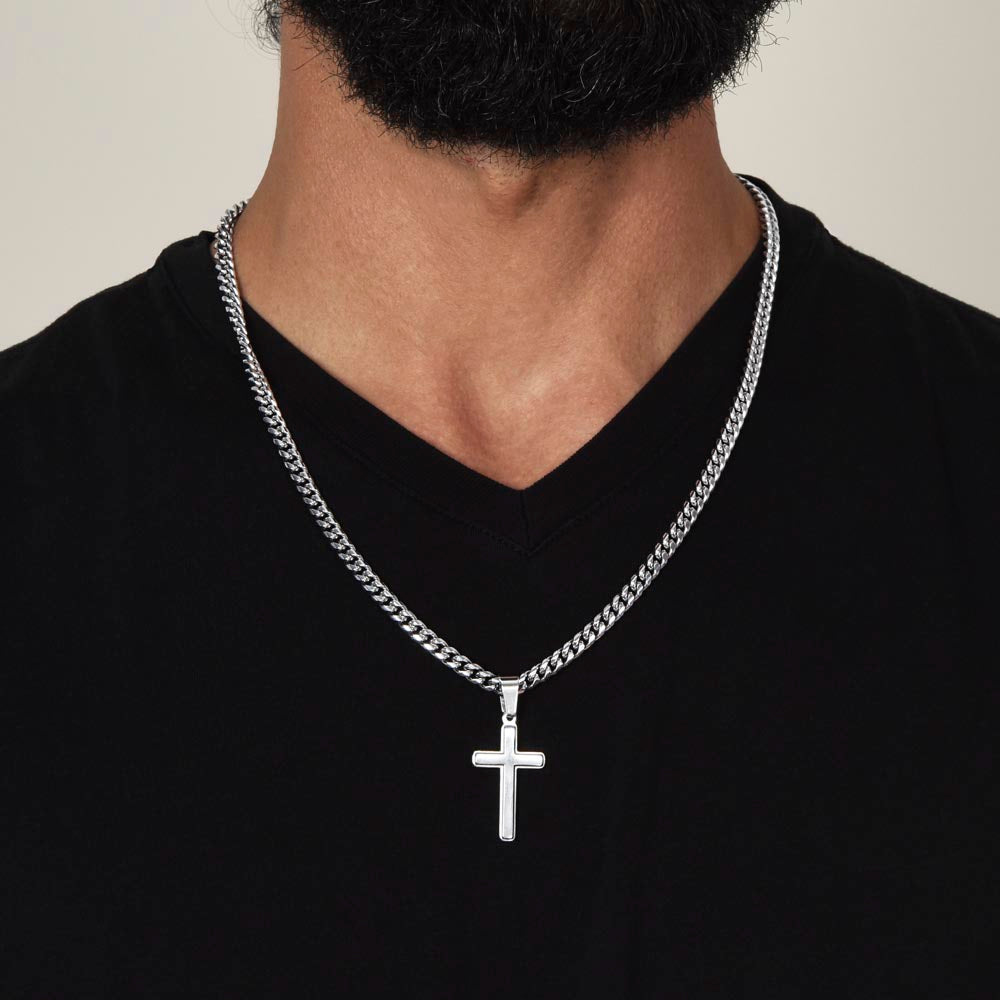"To My Son" - Personalized Cross Necklace with Cuban Link Chain | Faith And His Name
