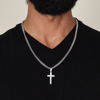 "To My Son" - Personalized Cross Necklace with Cuban Link Chain | Faith And His Name