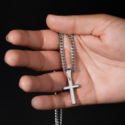 "To My Son" - Personalized Cross Necklace with Cuban Link Chain | Faith And His Name