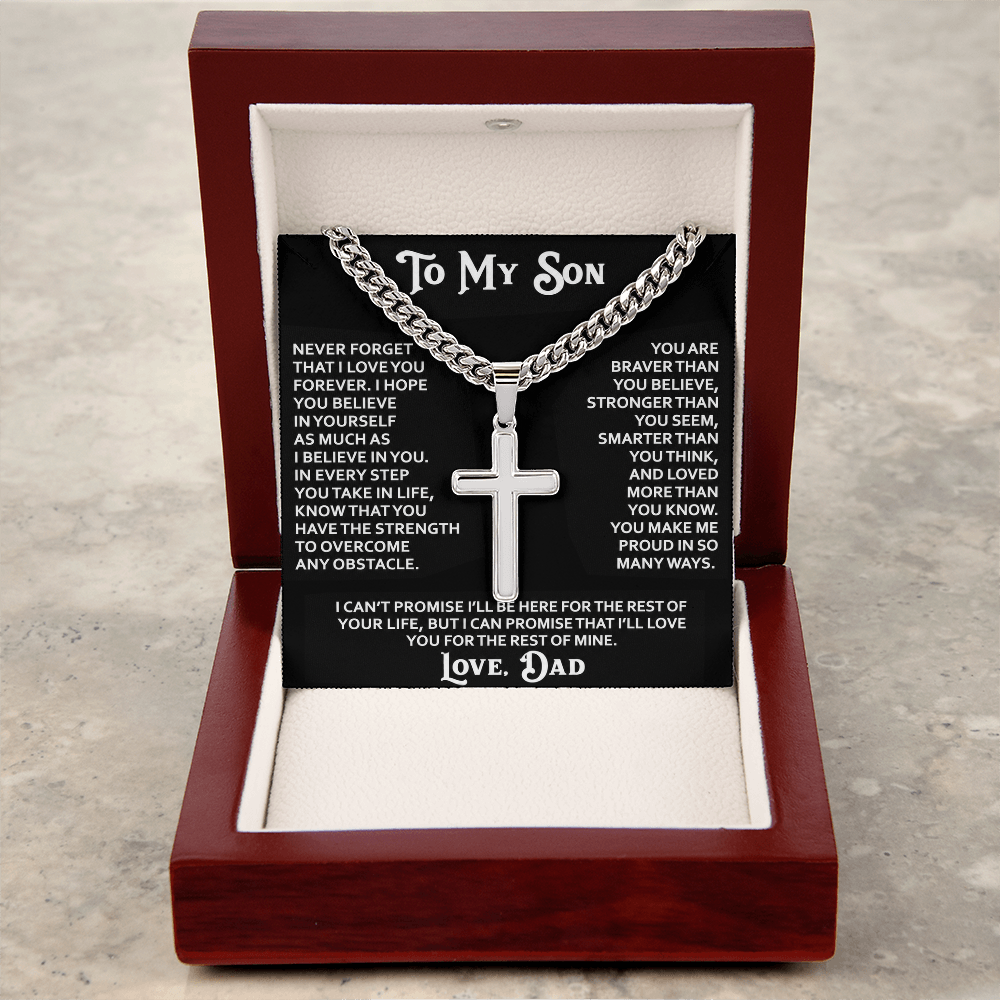 "To My Son" - Personalized Cross Necklace with Cuban Link Chain | Faith And His Name