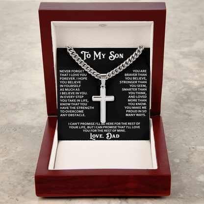 "To My Son" - Personalized Cross Necklace with Cuban Link Chain | Faith And His Name