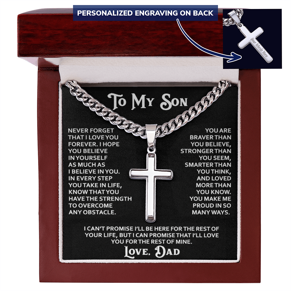 "To My Son" - Personalized Cross Necklace with Cuban Link Chain | Faith And His Name