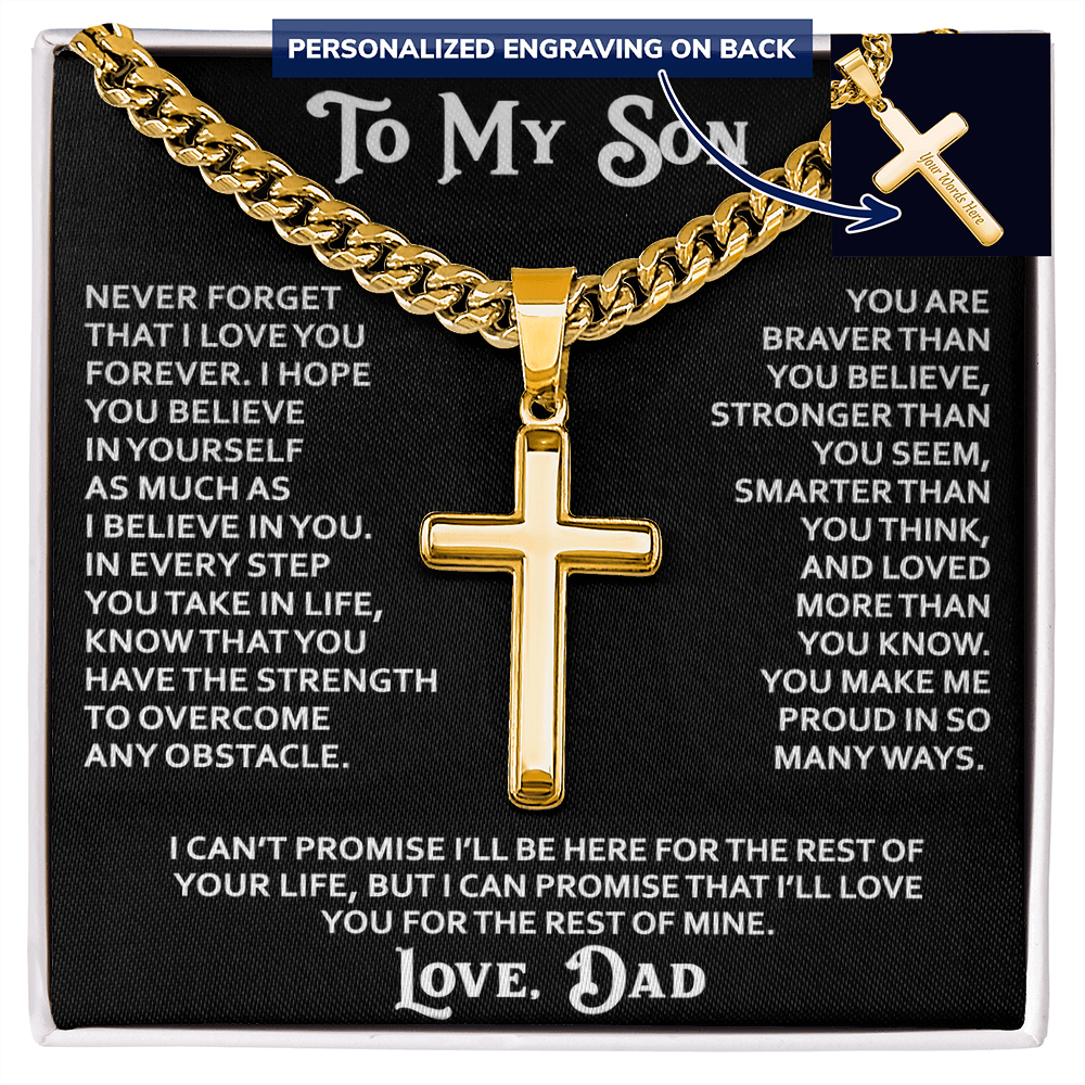 "To My Son" - Personalized Cross Necklace with Cuban Link Chain | Faith And His Name