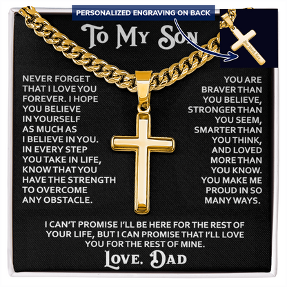 "To My Son" - Personalized Cross Necklace with Cuban Link Chain | Faith And His Name