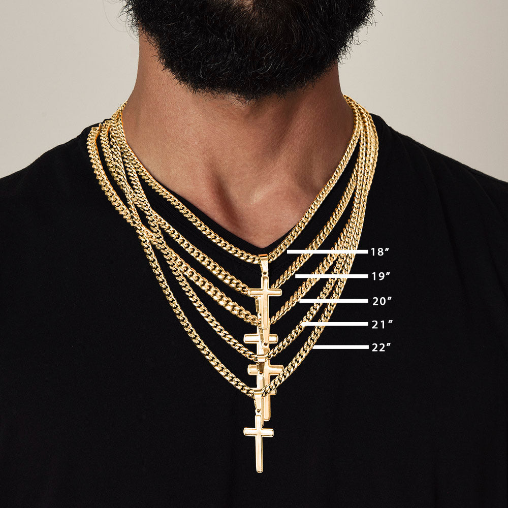 "To My Son" - Personalized Cross Necklace with Cuban Link Chain | Faith And His Name