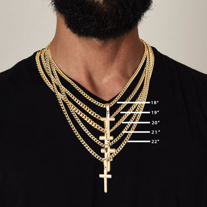 "To My Son" - Personalized Cross Necklace with Cuban Link Chain | Faith And His Name