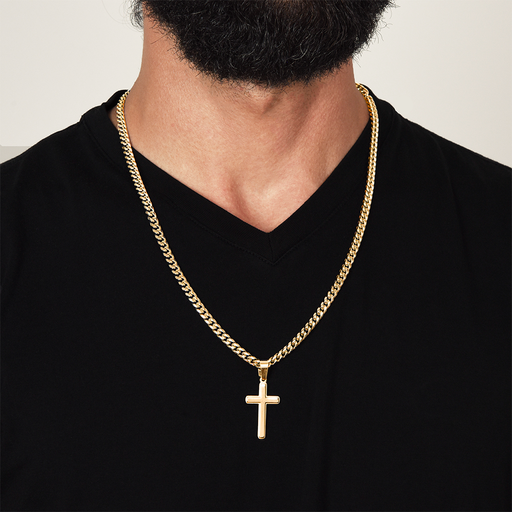 "To My Son" - Personalized Cross Necklace with Cuban Link Chain | Faith And His Name
