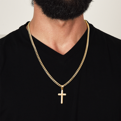"To My Son" - Personalized Cross Necklace with Cuban Link Chain | Faith And His Name