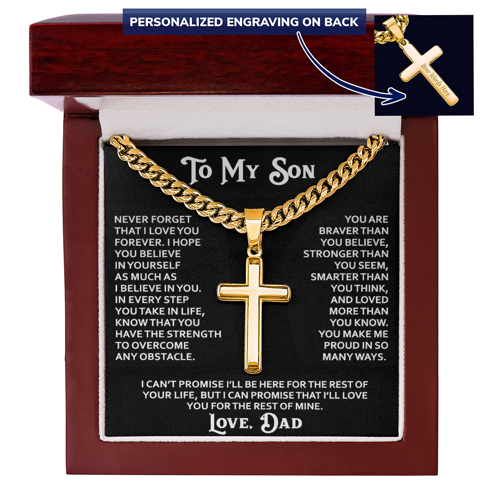 "To My Son" - Personalized Cross Necklace with Cuban Link Chain | Faith And His Name