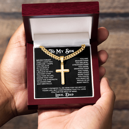 "To My Son" - Personalized Cross Necklace with Cuban Link Chain | Faith And His Name