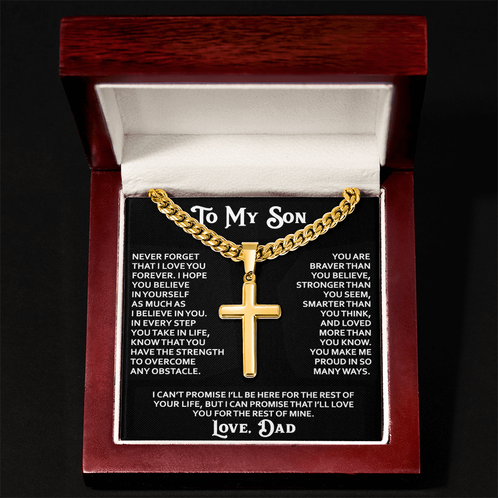 "To My Son" - Personalized Cross Necklace with Cuban Link Chain | Faith And His Name
