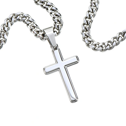 "To My Son" - Personalized Cross Necklace with Cuban Link Chain | Faith And His Name