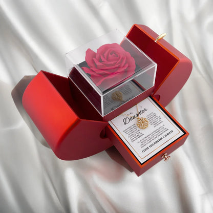 To My Daughter - "Lucky Charm" 4-Leaf Clover Necklace & Forever Rose Eternal Gift Set